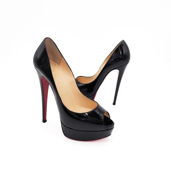Christian Louboutin Lady Peep Black Patent Leather Platform Pumps EU 37.5 - Picture 2 of 9